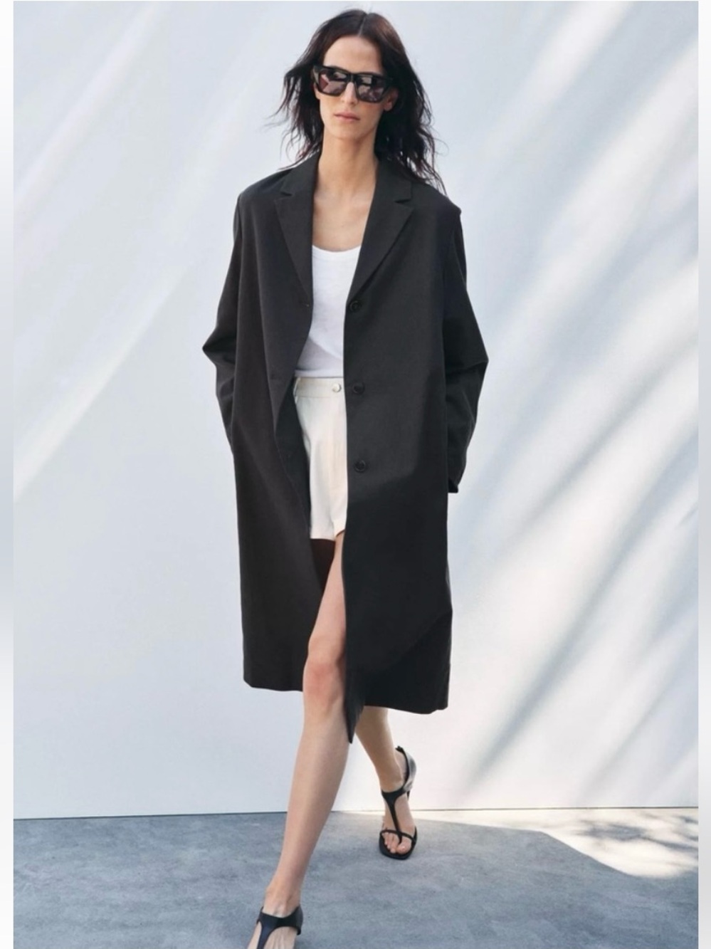 Zara Oversized Linen Single-Breasted Frock Coat